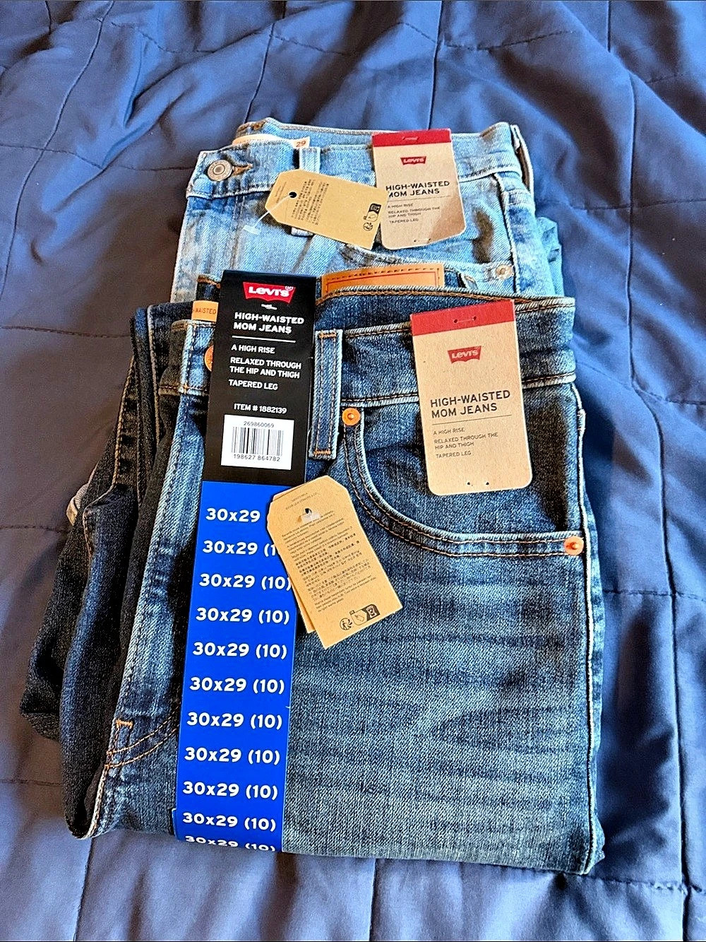 Levi's High Waisted Mom Jeans High Rise Blue Waist 30x29 and 29x29 NWT